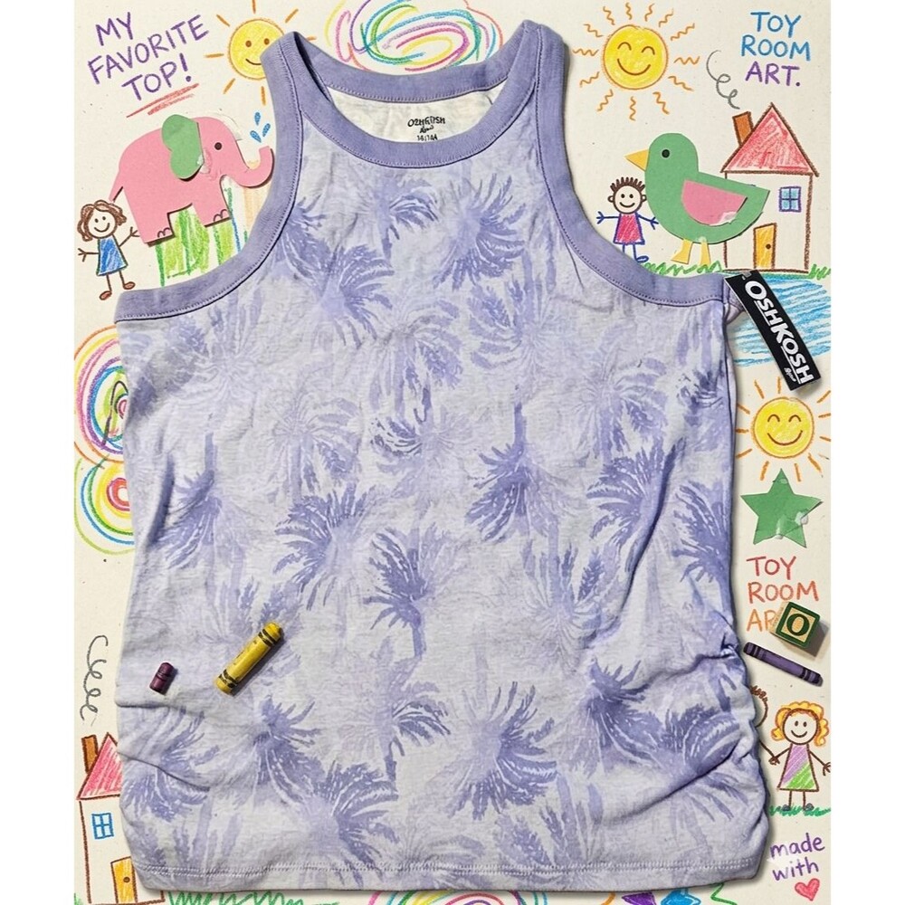Oshkosh Girls Purple Palm Tree Print Razor Back Tank Top Size 14,Beach,Hawaiian - Picture 3 of 9